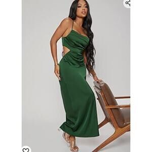 SHEIN BAE Cutout CrissCross Low Back Green Satin Bodycon Dress XS 2-4